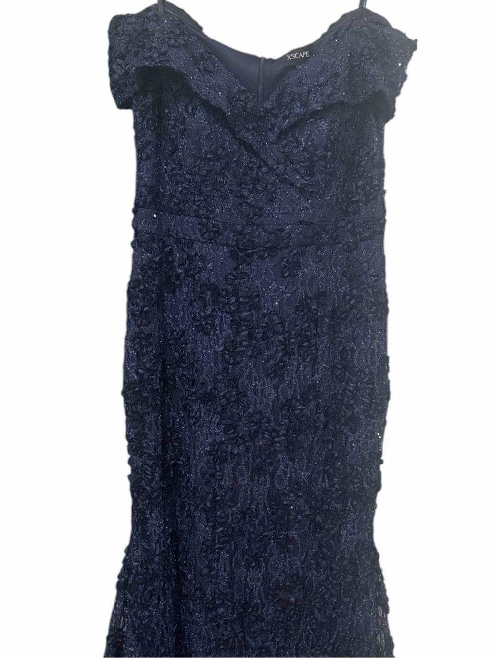 XSCAPE Off The Shoulder Evening Formal Navy Blue Gown Sequins Lace Size 14 NWT - Picture 11 of 11